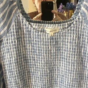 Free People Blue and White Textured Dress